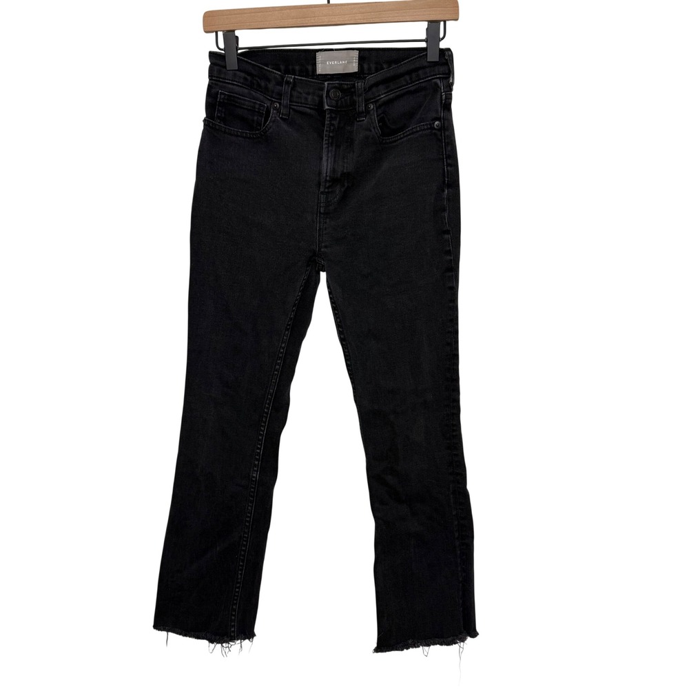 Everlane High Rise Skinny Jeans Washed Black Raw Hem Size 26 Regular Cropped